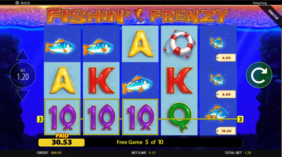 fishin frenzy free spins