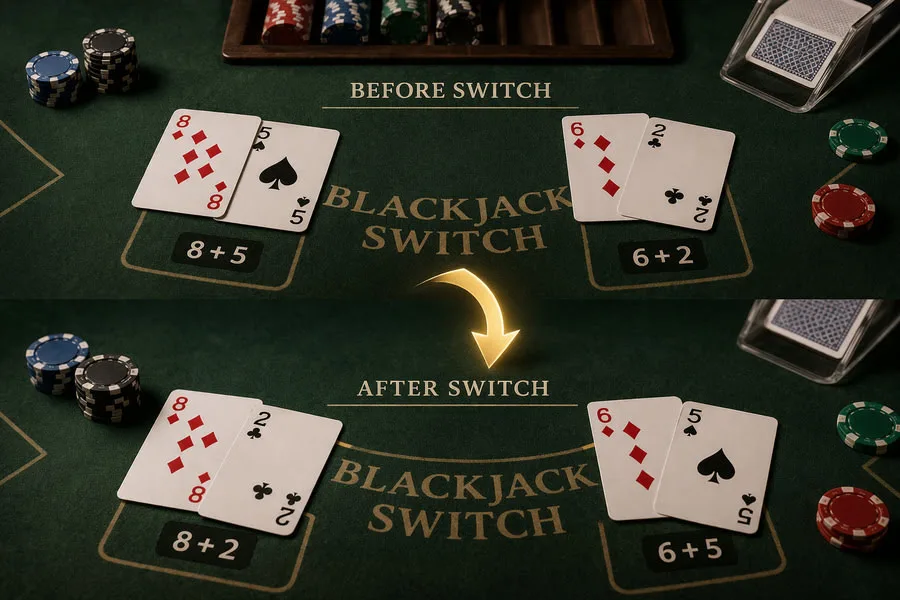 Dæmi um Blackjack Switch spil